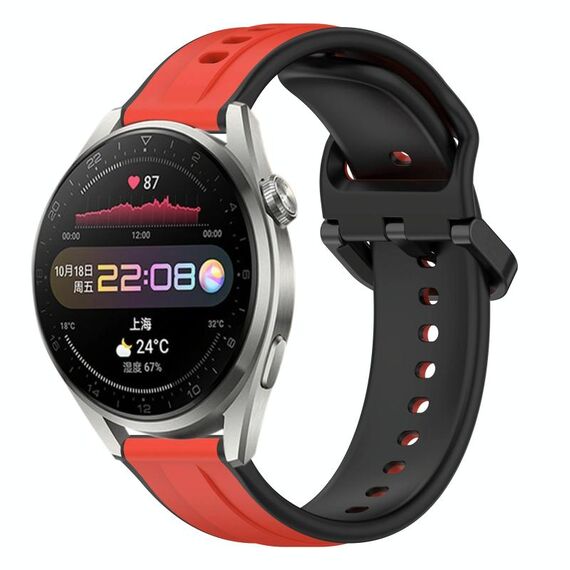 Per Huawei Watch 3 Pro 22mm Convex Loop Cinturino in silicone bicolore (rosso + nero)