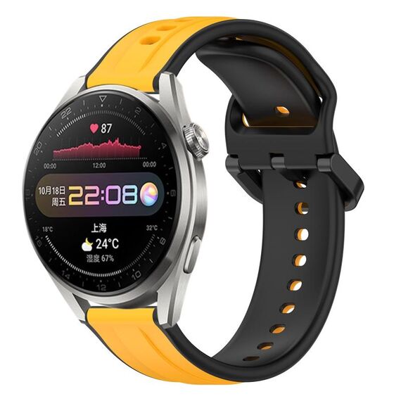 Per Huawei Watch 3 Pro 22mm Convex Loop Cinturino in silicone bicolore (giallo + nero)