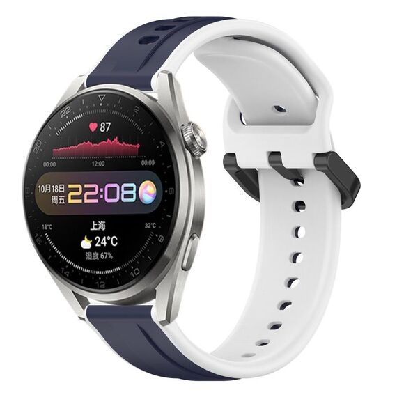 Per Huawei Watch 3 Pro 22mm Convex Loop Cinturino in silicone bicolore (blu notte + bianco)