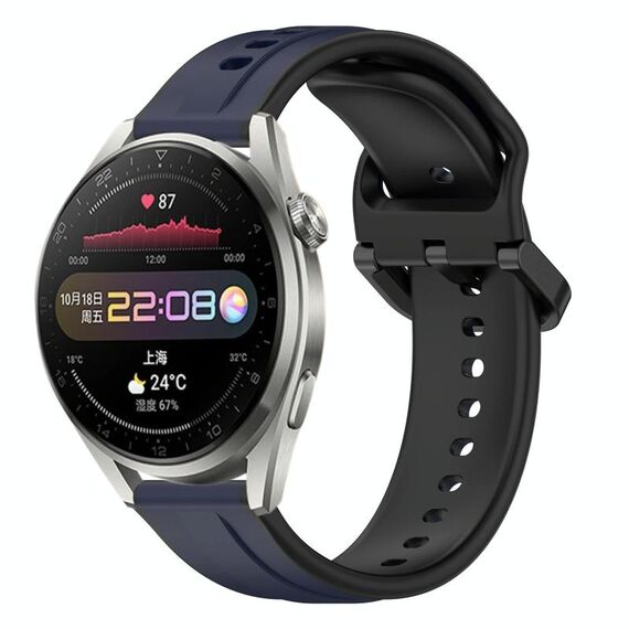 Per Huawei Watch 3 Pro 22mm Convex Loop Cinturino in silicone bicolore (blu notte + nero)