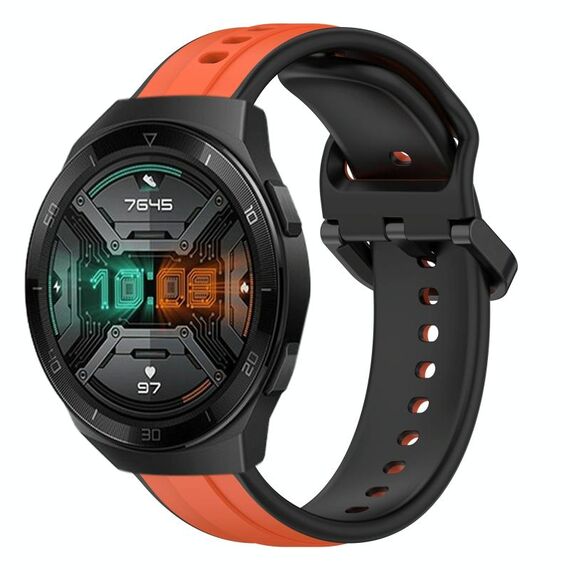 Per Huawei Watch GT 2E 22mm Convex Loop Cinturino in silicone bicolore (arancione + nero)