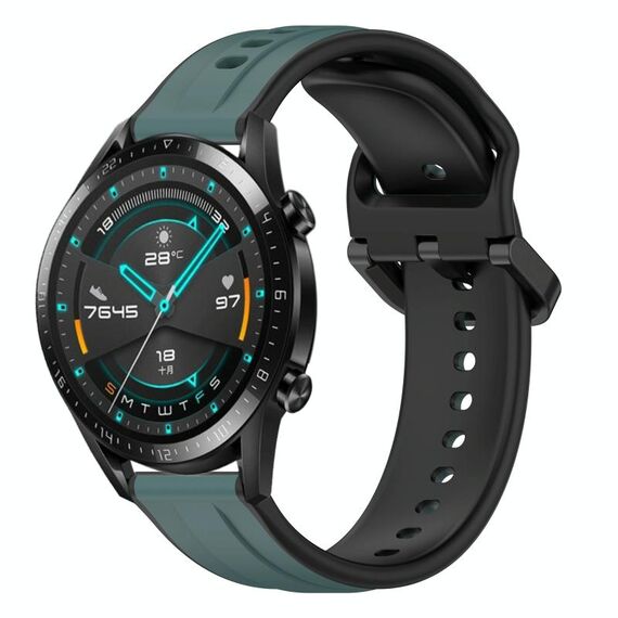 Per Huawei GT2 46mm 22mm Convex Loop Cinturino in silicone bicolore (verde oliva + nero)