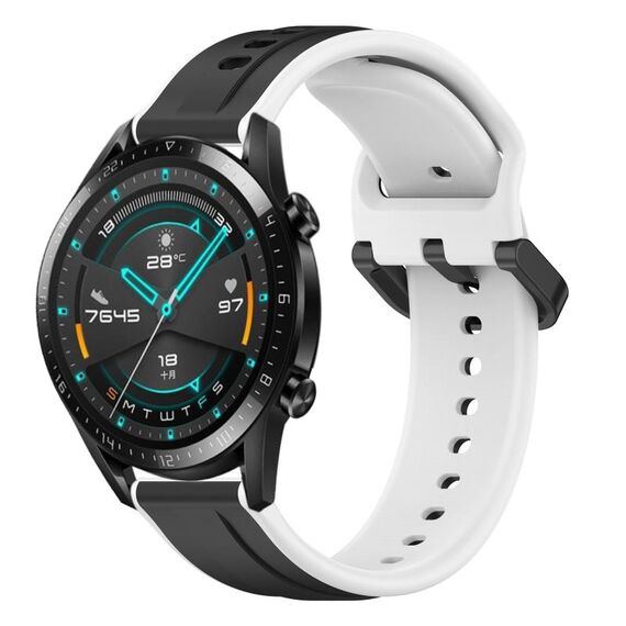 Per Huawei GT2 46mm 22mm Convex Loop Cinturino in silicone bicolore (nero + bianco)
