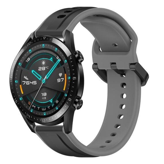 Per Huawei GT2 46mm 22mm Convex Loop Cinturino in silicone bicolore (nero + grigio)