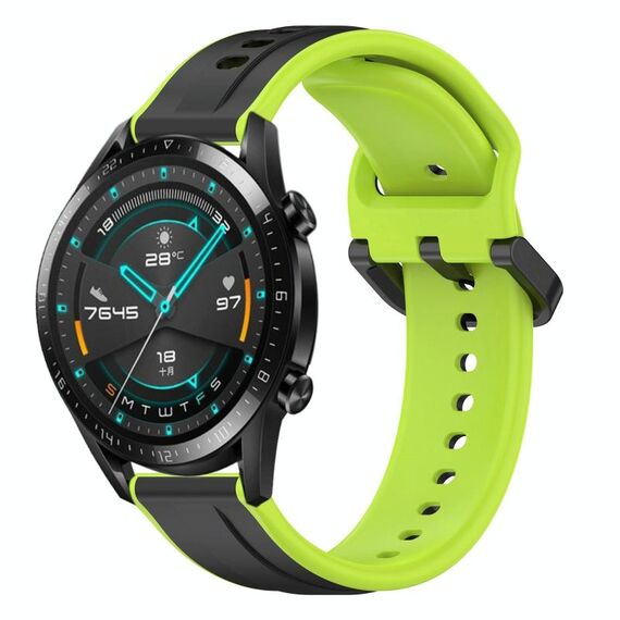 Per Huawei GT2 46mm 22mm Convex Loop Cinturino in silicone bicolore (nero + lime)