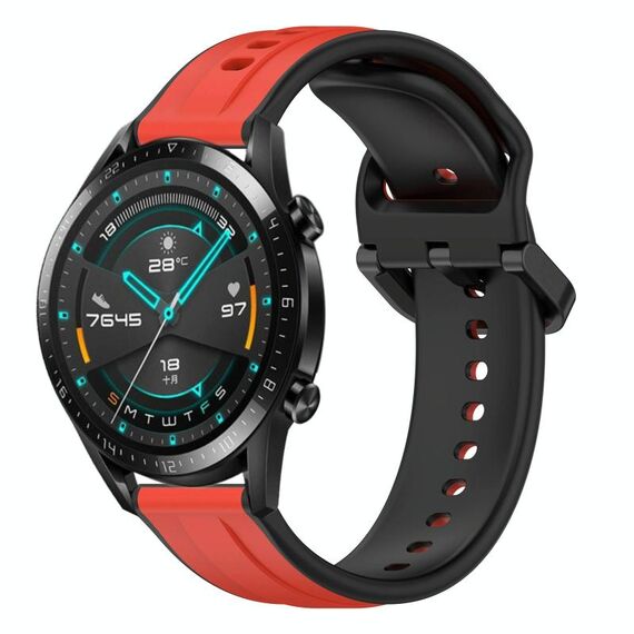Per Huawei GT2 46mm 22mm Convex Loop Cinturino in silicone bicolore (rosso + nero)
