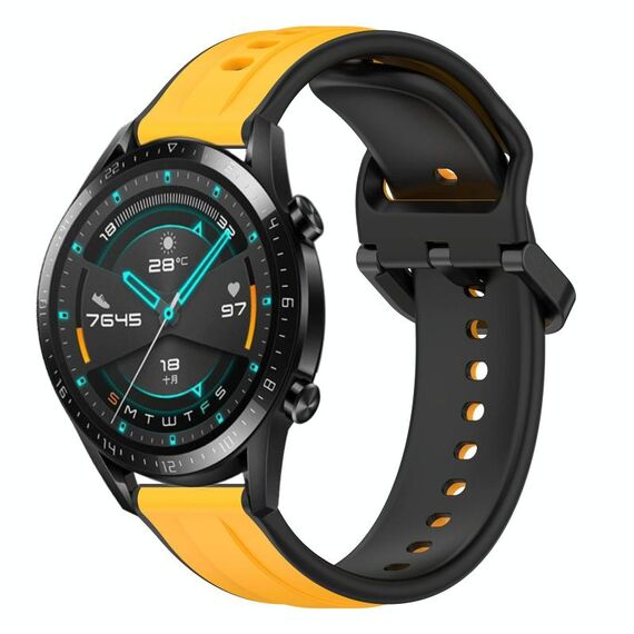 Per Huawei GT2 46mm 22mm Convex Loop Cinturino in silicone bicolore (giallo + nero)
