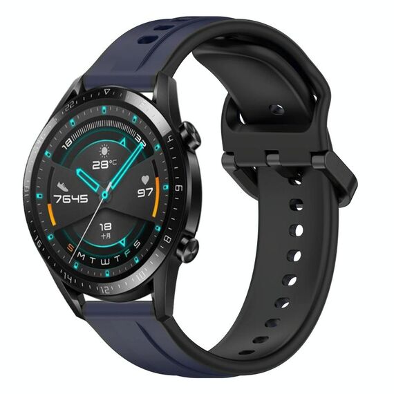 Per Huawei GT2 46mm 22mm Convex Loop Cinturino in silicone bicolore (blu notte + nero)