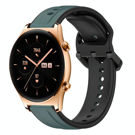 For Honor Watch GS 3 22mm Convex Loop Cinturino in silicone bicolore (verde oliva + nero)