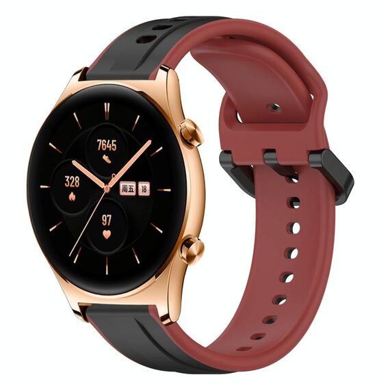 Per Honor Watch GS 3 22mm Convex Loop Cinturino in silicone bicolore (nero + rosso)