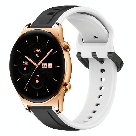 Per Honor Watch GS 3 22mm Convex Loop Cinturino in silicone bicolore (nero + bianco)