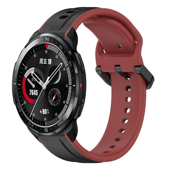 Per Honor Watch GS Pro 22mm Convex Loop Cinturino in silicone bicolore (nero + rosso)