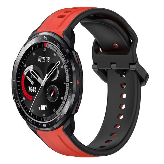 For Honor Watch GS Pro 22mm Convex Loop Cinturino in silicone bicolore (rosso + nero)