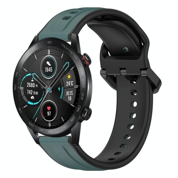 Per Honor Magic Watch 2 46mm 22mm Convex Loop Cinturino in silicone bicolore (verde oliva + nero)