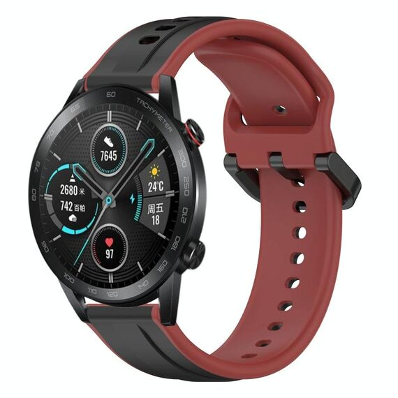 Per Honor Magic Watch 2 46mm 22mm Convex Loop Cinturino in silicone bicolore (nero + rosso)