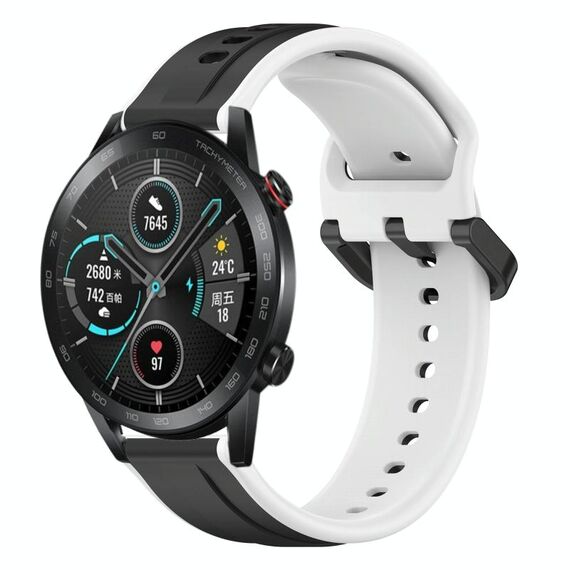 Per Honor Magic Watch 2 46mm 22mm Convex Loop Cinturino in silicone bicolore (nero + bianco)