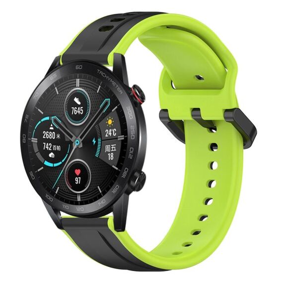 Per Honor Magic Watch 2 46mm 22mm Convex Loop Cinturino in silicone bicolore (nero + lime)