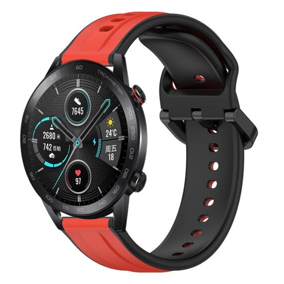Per Honor Magic Watch 2 46mm 22mm Convex Loop Cinturino in silicone bicolore (rosso + nero)