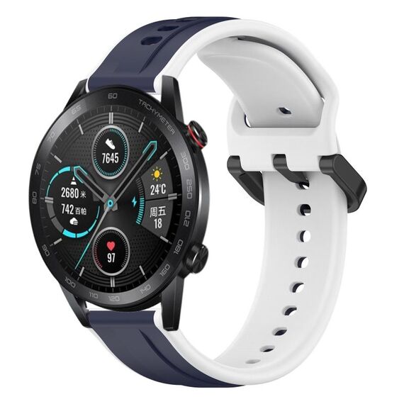 Per Honor Magic Watch 2 46mm 22mm Convex Loop Cinturino in silicone bicolore (blu notte + bianco)