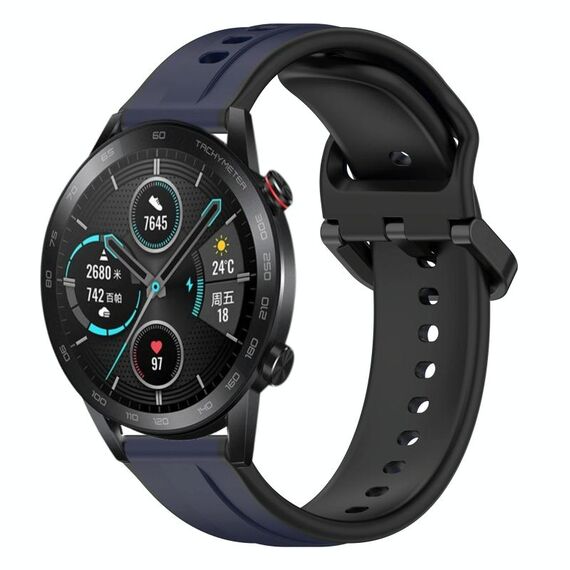 Per Honor Magic Watch 2 46mm 22mm Convex Loop Cinturino in silicone bicolore (blu notte + nero)