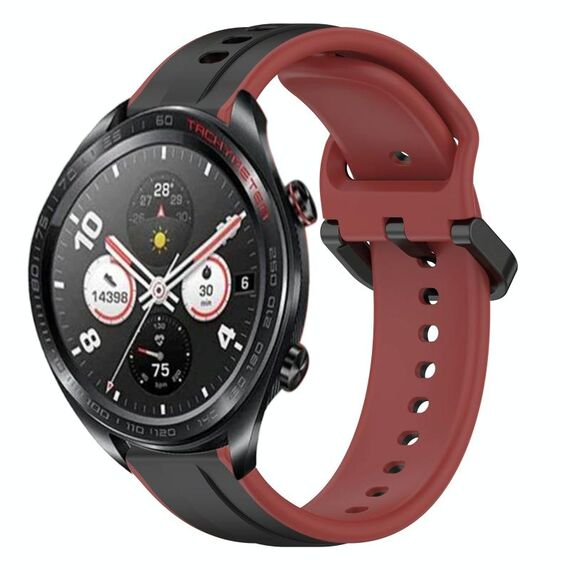 For Honor Watch Dream 22mm Convex Loop Cinturino in silicone bicolore (nero + rosso)