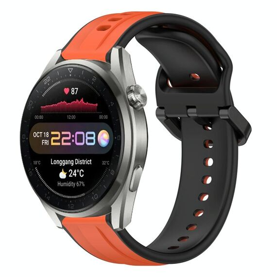 Per Huawei Watch 3 Pro Nuovo cinturino in silicone bicolore con anello convesso da 22 mm (arancione + nero)