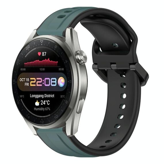 Per Huawei Watch 3 Pro Nuovo cinturino in silicone bicolore con anello convesso da 22 mm (verde oliva + nero)