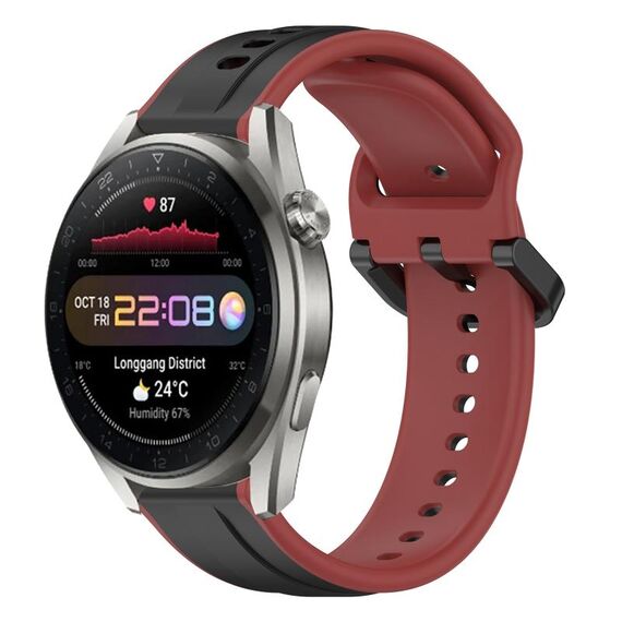 Per Huawei Watch 3 Pro Nuovo cinturino in silicone bicolore con anello convesso da 22 mm (nero + rosso)