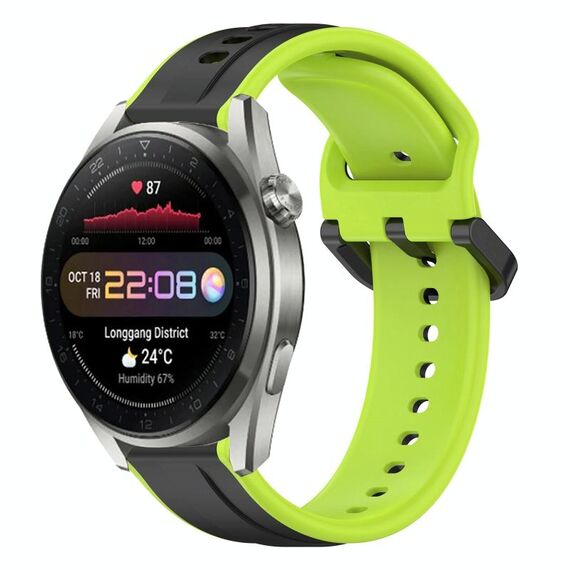 Per Huawei Watch 3 Pro Nuovo cinturino in silicone bicolore con anello convesso da 22 mm (nero + lime)