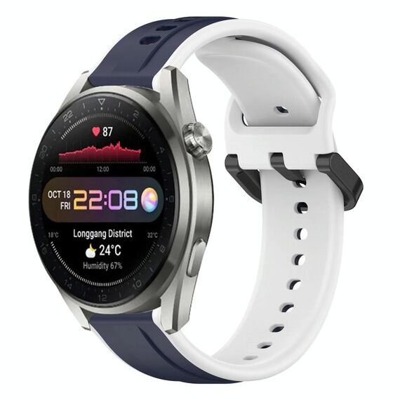 Per Huawei Watch 3 Pro Nuovo cinturino in silicone bicolore con anello convesso da 22 mm (blu notte + bianco)