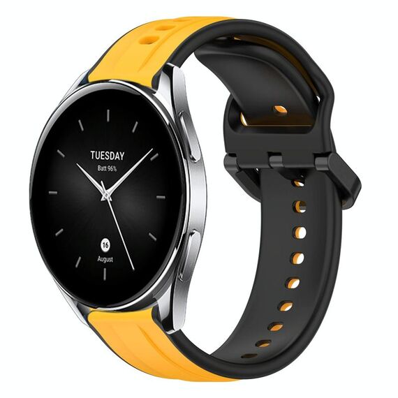 Per Xiaomi Watch S2 46mm 22mm Convex Loop Cinturino in silicone bicolore (giallo + nero)