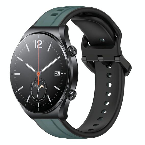 Per Xiaomi MI Watch S1 22mm Convex Loop Cinturino in silicone bicolore (verde oliva + nero)