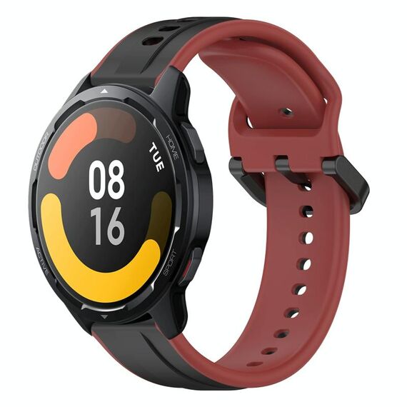Per Xiaomi Watch S1 Active 22mm Convex Loop Cinturino in silicone bicolore (nero + rosso)