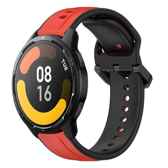 Per Xiaomi Watch S1 Active 22mm Convex Loop Cinturino in silicone bicolore (rosso + nero)