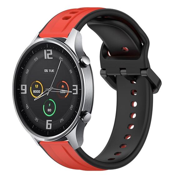 Per Xiaomi MI Watch Color 22mm Convex Loop Cinturino in silicone bicolore (rosso + nero)
