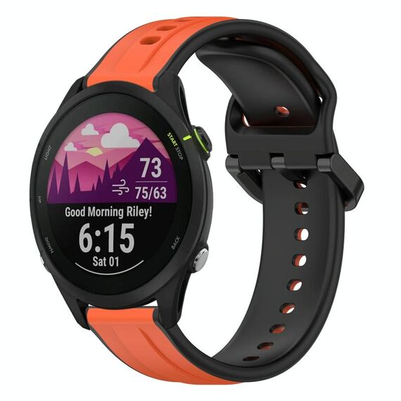 Per Garmin Forerunner 255 22mm Convex Loop Cinturino in silicone bicolore (arancione + nero)
