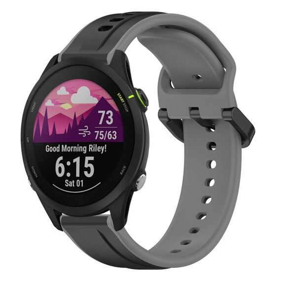 Per Garmin Forerunner 255 22mm Convex Loop Cinturino in silicone bicolore (nero + grigio)