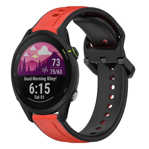 Per Garmin Forerunner 255 22mm Convex Loop Cinturino in silicone bicolore (rosso + nero)