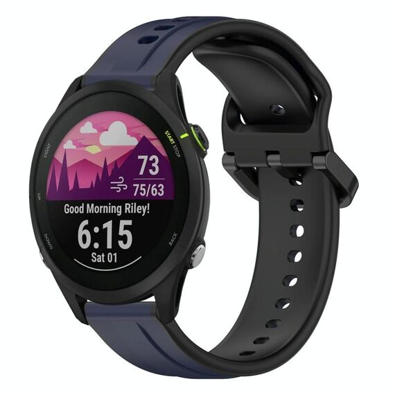 Per Garmin Forerunner 255 22mm Convex Loop Cinturino in silicone bicolore (blu notte + nero)