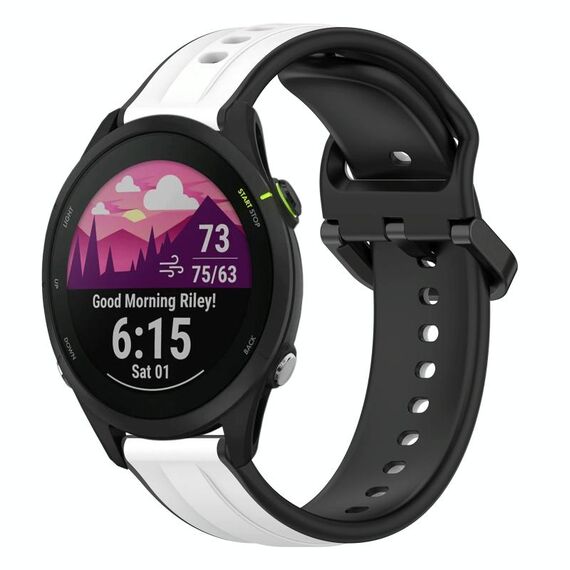 Per Garmin Forerunner 255 Music 22mm Convex Loop Cinturino in silicone bicolore (bianco + nero)