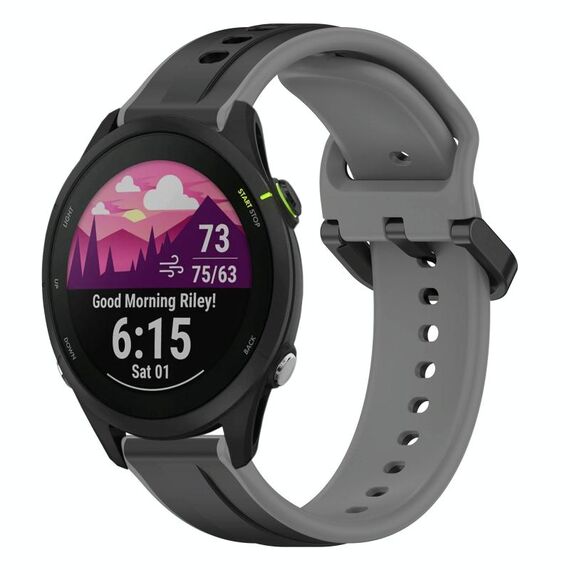 Per Garmin Forerunner 255 Music 22mm Convex Loop Cinturino in silicone bicolore (nero + grigio)