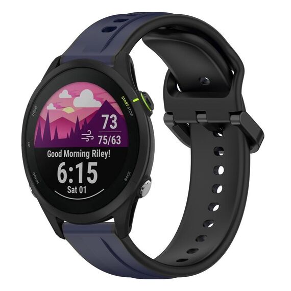 Per Garmin Forerunner 255 Music 22mm Convex Loop Cinturino in silicone bicolore (blu notte + nero)
