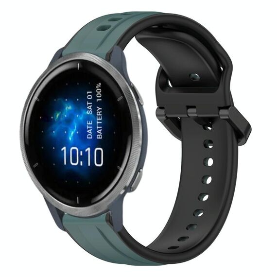 Per Garmin Venu 2 22mm Convex Loop Cinturino in silicone bicolore (verde oliva + nero)