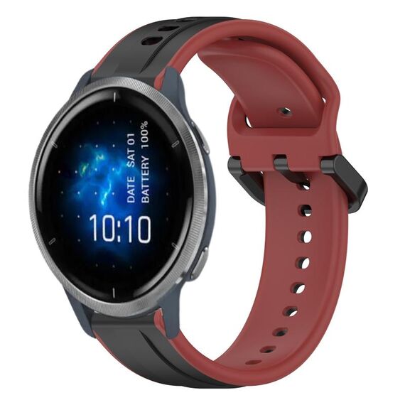 Per Garmin Venu 2 22mm Convex Loop cinturino in silicone bicolore (nero + rosso)