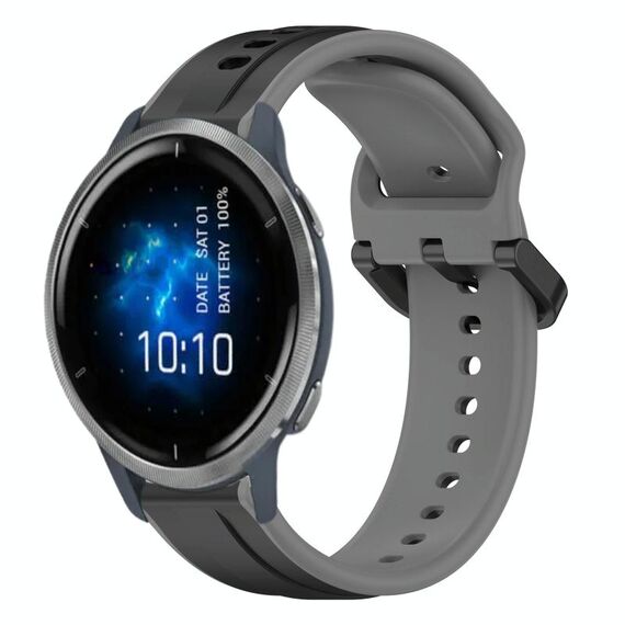 Per Garmin Venu 2 22mm Convex Loop Cinturino in silicone bicolore (nero + grigio)
