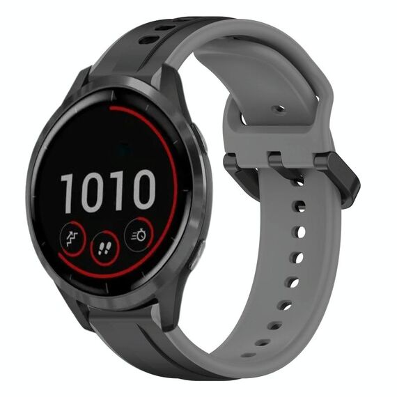 Per Garmin Vivoactive4 22mm Convex Loop Cinturino in silicone bicolore (nero + grigio)