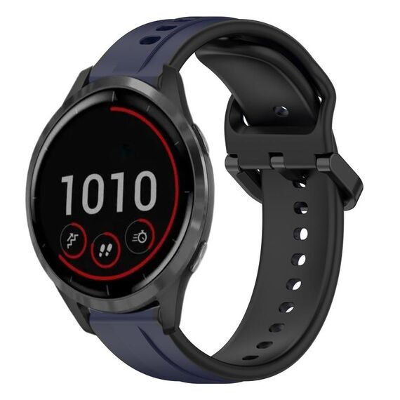 Per cinturino in silicone bicolore con anello convesso da 22 mm Garmin Vivoactive4 (blu notte + nero)