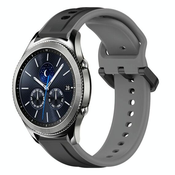 Per Samsung Gear S3 Classic 22mm Convex Loop Cinturino in silicone bicolore (nero + grigio)