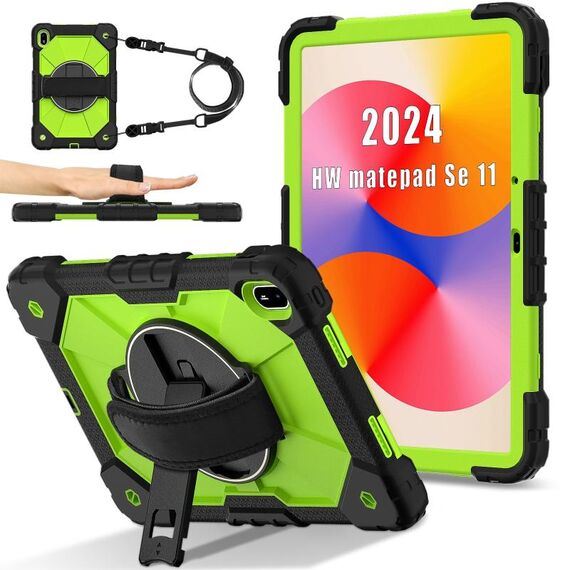 Per Huawei MatePad SE 11 2024 Custodia per tablet PC ibrido in silicone con robot a contrasto di colore (nero giallo verde)