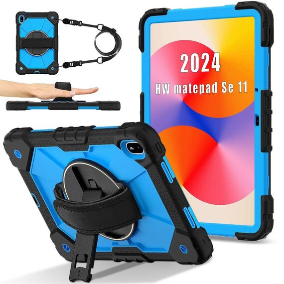 Per Huawei MatePad SE 11 2024 Custodia per tablet PC ibrida in silicone con robot a contrasto di colore (nero blu)